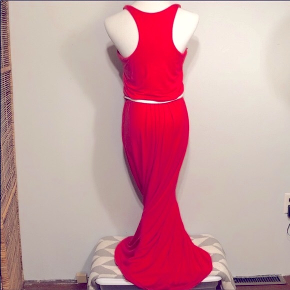 TART-Coral Red Silky Sleeveless/Backless Boho Maxi Dress Size Medium - Picture 4 of 7